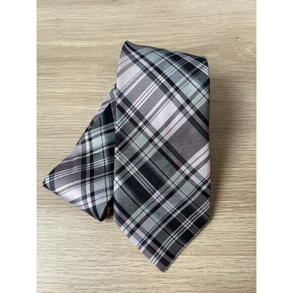 Chaps Pink, Black, and Gray Plaid Design 100% Silk Handmade Designer Tie - Picture 1 of 7